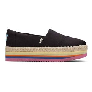 ALPARGATA Platform Rope High Blk Canvas Rainbow Eva Shoes Slip On Loafer NIB